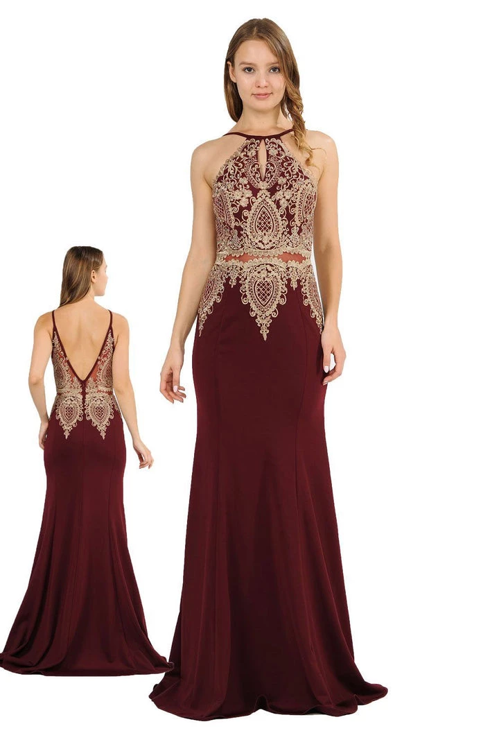 Long Mock Two-Piece Dress With Lace Appliques By Poly USA 8244 3 Long Mock Two-Piece Dress With Lace Appliques By Poly USA 8244