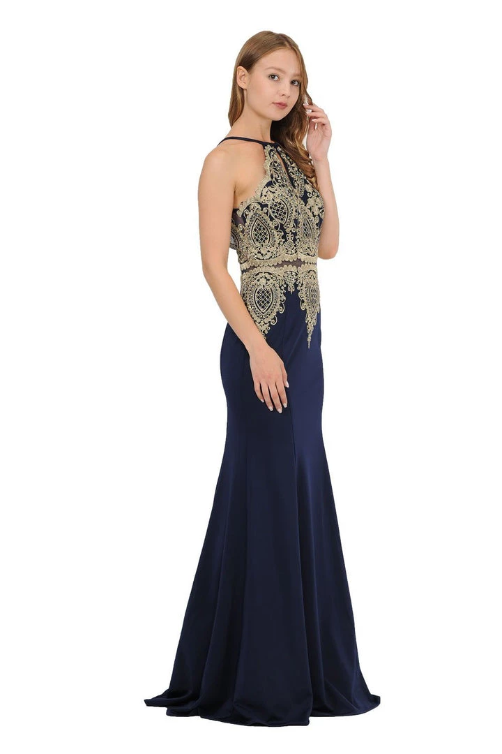Long Mock Two-Piece Dress With Lace Appliques By Poly USA 8244 5 Long Mock Two-Piece Dress With Lace Appliques By Poly USA 8244
