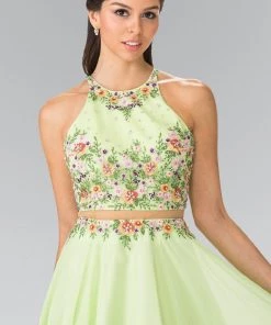 Long Mock Two-Piece Floral Embroidered Dress By Elizabeth K GL2340