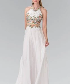 Long Mock Two-Piece Floral Embroidered Dress By Elizabeth K GL2340