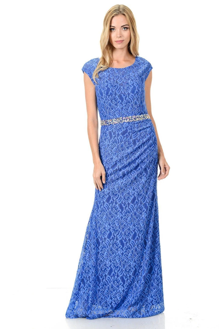 Prom Long Navy Blue Cap Sleeve Lace Dress With Shawl By Lenovia 18 Prom Long Navy Blue Cap Sleeve Lace Dress With Shawl By Lenovia