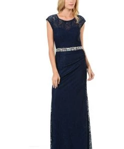 Prom Long Navy Blue Cap Sleeve Lace Dress With Shawl By Lenovia 26 Prom Long Navy Blue Cap Sleeve Lace Dress With Shawl By Lenovia