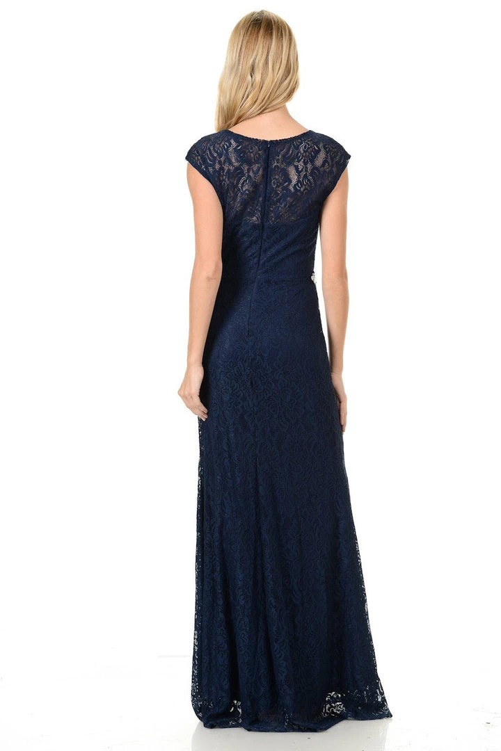 Prom Long Navy Blue Cap Sleeve Lace Dress With Shawl By Lenovia 4 Prom Long Navy Blue Cap Sleeve Lace Dress With Shawl By Lenovia