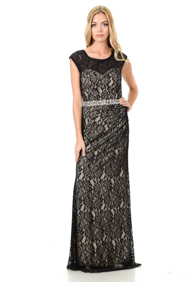 Prom Long Navy Blue Cap Sleeve Lace Dress With Shawl By Lenovia 22 Prom Long Navy Blue Cap Sleeve Lace Dress With Shawl By Lenovia