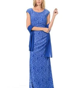 Prom Long Navy Blue Cap Sleeve Lace Dress With Shawl By Lenovia 37 Prom Long Navy Blue Cap Sleeve Lace Dress With Shawl By Lenovia