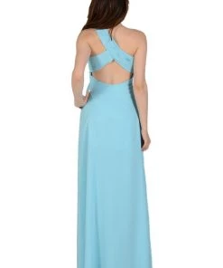 Long Navy Blue One Shoulder Chiffon Dress By Poly USA