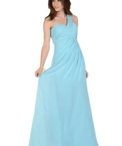 Long Navy Blue One Shoulder Chiffon Dress By Poly USA