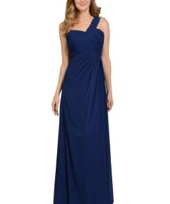 Long Navy Blue One Shoulder Chiffon Dress By Poly USA