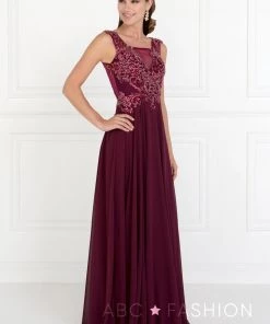 Long Navy Dress With Beaded Illusion Bodice By Elizabeth K GL1566