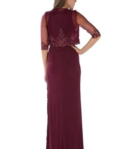 Long Navy Dress With Embellished Bolero Jacket By Poly USA