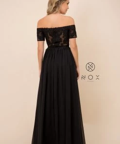 Long Off Shoulder Dress With Appliqued Bodice By Nox Anabel A061 Prom
