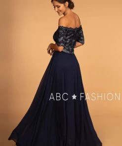 Long Off Shoulder Dress With Embroidered Bodice By Elizabeth K GL2525 Prom