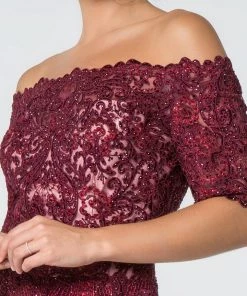 Long Off Shoulder Dress With Embroidered Bodice By Elizabeth K GL2525 Prom