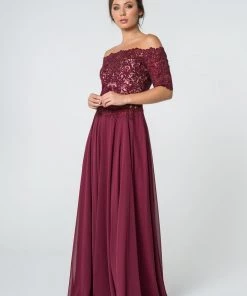 Long Off Shoulder Dress With Embroidered Bodice By Elizabeth K GL2525 Prom
