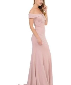 Long Off Shoulder Dress With Illusion Panel By Poly USA 8462