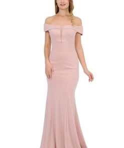 Long Off Shoulder Dress With Illusion Panel By Poly USA 8462