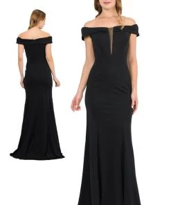 Long Off Shoulder Dress With Illusion Panel By Poly USA 8462