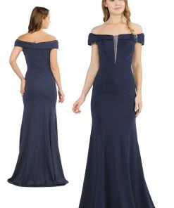 Long Off Shoulder Dress With Illusion Panel By Poly USA 8462