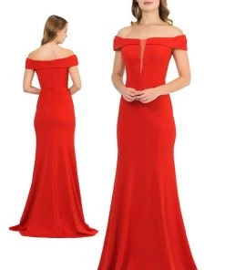 Long Off Shoulder Dress With Illusion Panel By Poly USA 8462