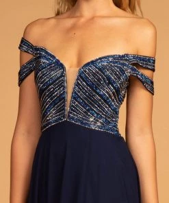 Prom Long Off Shoulder Dress With Jeweled Bodice By Elizabeth K GL2527 16 Prom Long Off Shoulder Dress With Jeweled Bodice By Elizabeth K GL2527