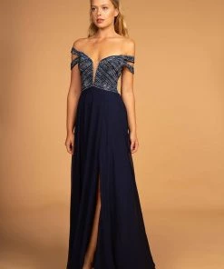 Prom Long Off Shoulder Dress With Jeweled Bodice By Elizabeth K GL2527 14 Prom Long Off Shoulder Dress With Jeweled Bodice By Elizabeth K GL2527