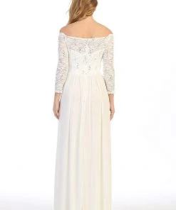 Prom Long Off Shoulder Dress With Lace Bodice By Celavie 6468L 30 Prom Long Off Shoulder Dress With Lace Bodice By Celavie 6468L