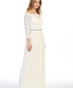 Prom Long Off Shoulder Dress With Lace Bodice By Celavie 6468L 32 Prom Long Off Shoulder Dress With Lace Bodice By Celavie 6468L