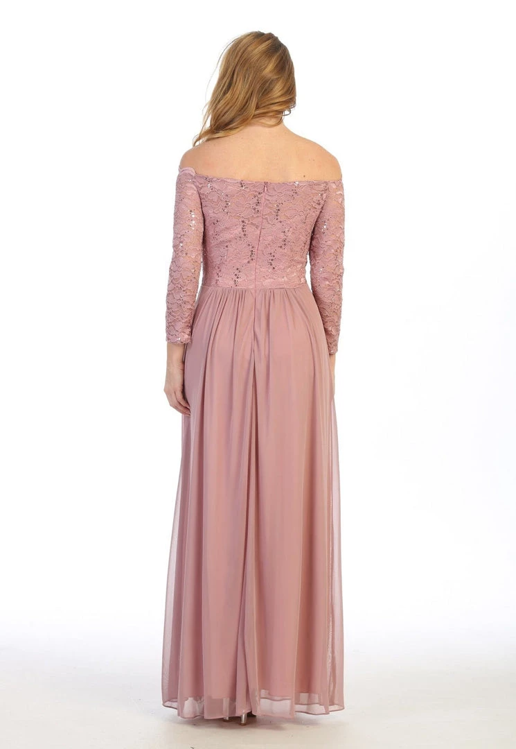 Prom Long Off Shoulder Dress With Lace Bodice By Celavie 6468L 9 Prom Long Off Shoulder Dress With Lace Bodice By Celavie 6468L