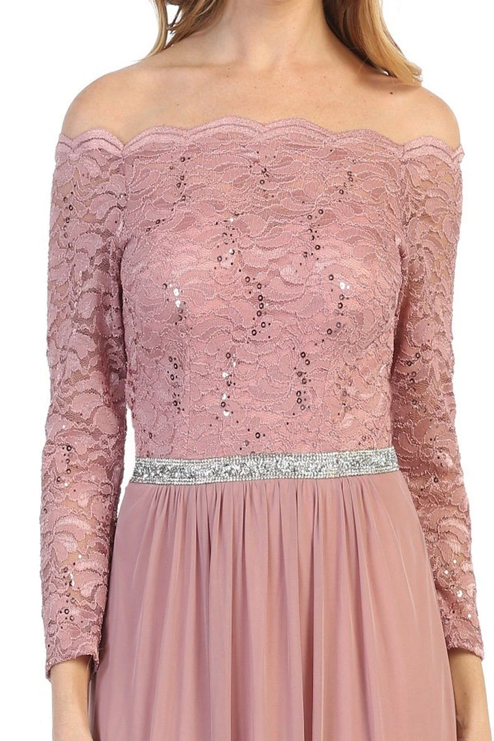 Prom Long Off Shoulder Dress With Lace Bodice By Celavie 6468L 10 Prom Long Off Shoulder Dress With Lace Bodice By Celavie 6468L