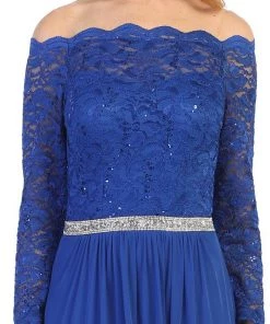 Prom Long Off Shoulder Dress With Lace Bodice By Celavie 6468L 21 Prom Long Off Shoulder Dress With Lace Bodice By Celavie 6468L