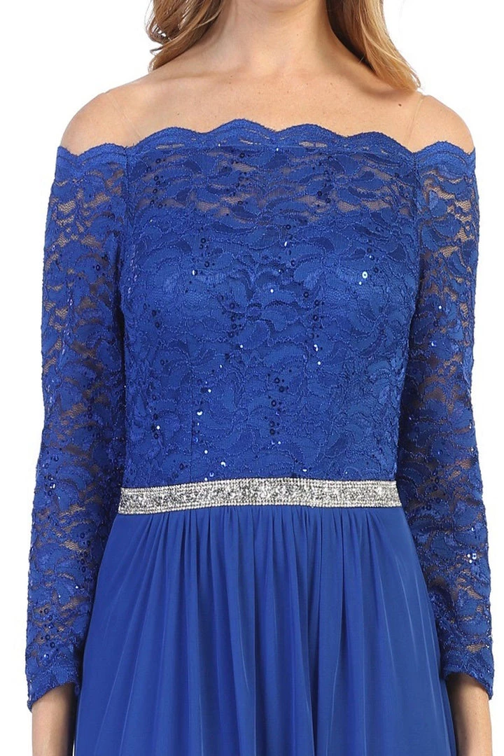 Prom Long Off Shoulder Dress With Lace Bodice By Celavie 6468L 5 Prom Long Off Shoulder Dress With Lace Bodice By Celavie 6468L