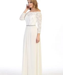 Prom Long Off Shoulder Dress With Lace Bodice By Celavie 6468L 33 Prom Long Off Shoulder Dress With Lace Bodice By Celavie 6468L