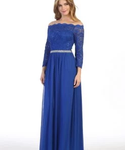 Prom Long Off Shoulder Dress With Lace Bodice By Celavie 6468L 23 Prom Long Off Shoulder Dress With Lace Bodice By Celavie 6468L