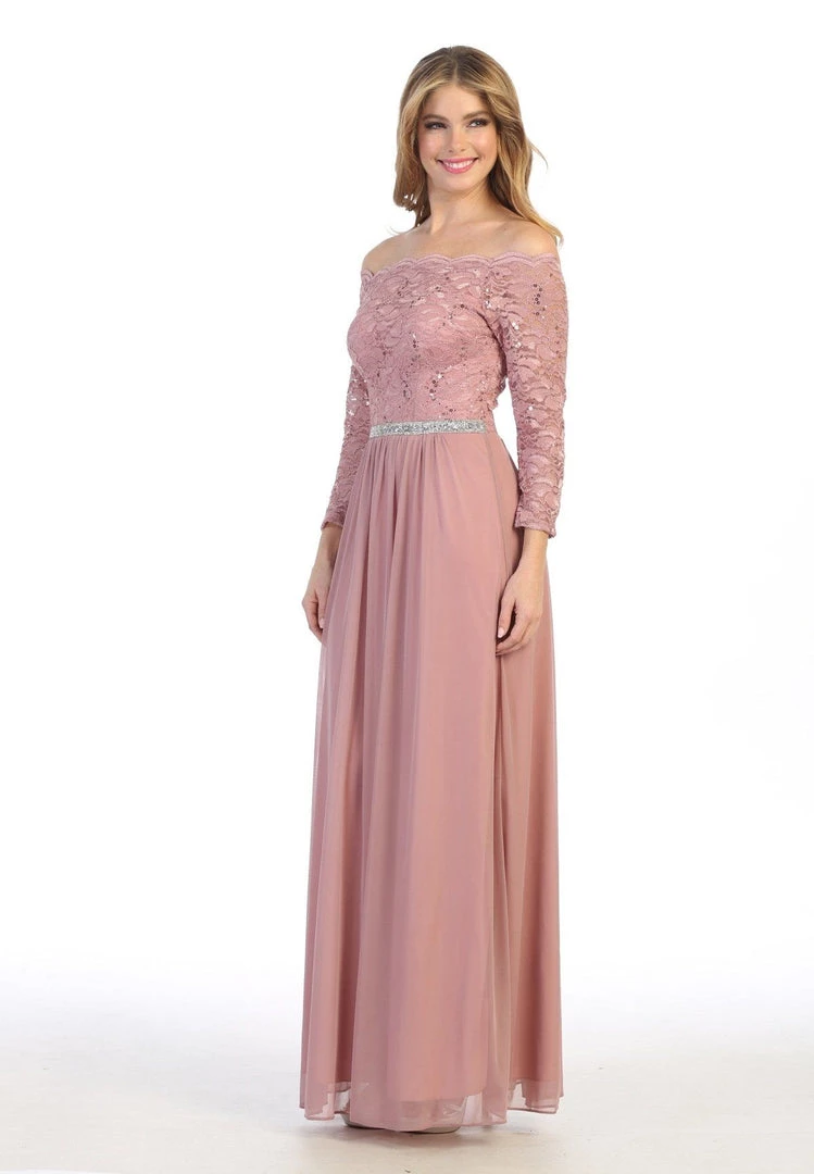 Prom Long Off Shoulder Dress With Lace Bodice By Celavie 6468L 12 Prom Long Off Shoulder Dress With Lace Bodice By Celavie 6468L