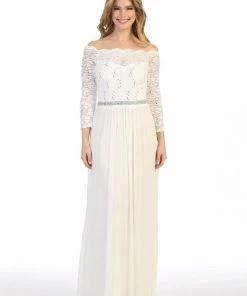 Prom Long Off Shoulder Dress With Lace Bodice By Celavie 6468L 29 Prom Long Off Shoulder Dress With Lace Bodice By Celavie 6468L