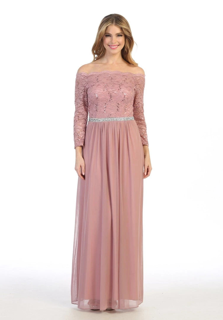 Prom Long Off Shoulder Dress With Lace Bodice By Celavie 6468L 8 Prom Long Off Shoulder Dress With Lace Bodice By Celavie 6468L