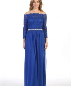 Prom Long Off Shoulder Dress With Lace Bodice By Celavie 6468L