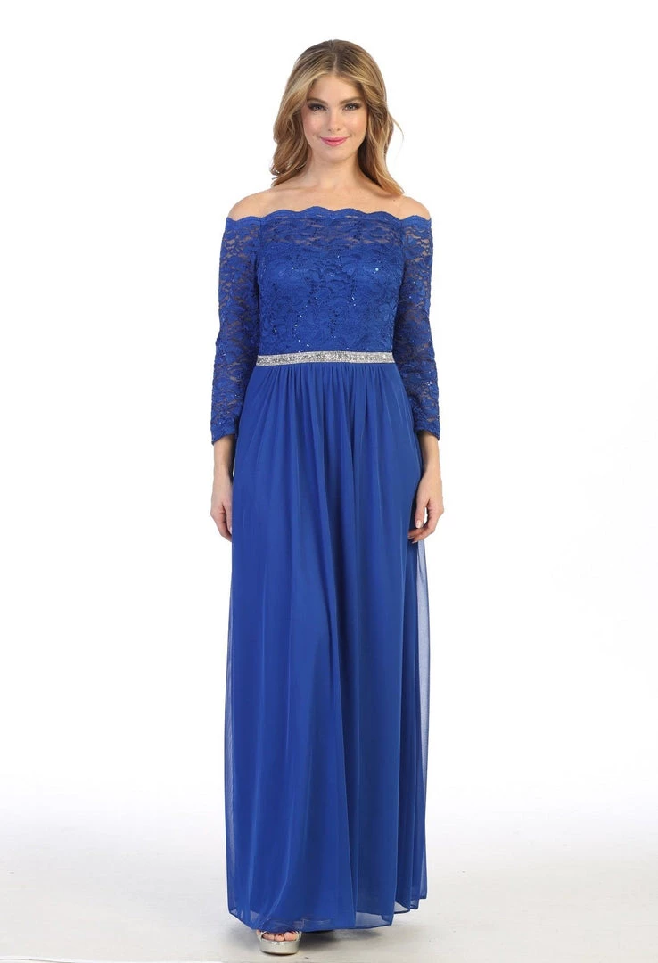 Prom Long Off Shoulder Dress With Lace Bodice By Celavie 6468L 3 Prom Long Off Shoulder Dress With Lace Bodice By Celavie 6468L