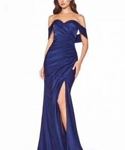 Long Off Shoulder Fitted Dress By Cinderella Divine KV1050 Prom