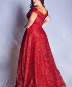 Long Off Shoulder Glitter Dress By Cinderella Divine CB050 Prom