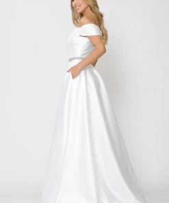 Long Off Shoulder Illusion V-Neck Dress By Poly USA 8680 41 Long Off Shoulder Illusion V-Neck Dress By Poly USA 8680