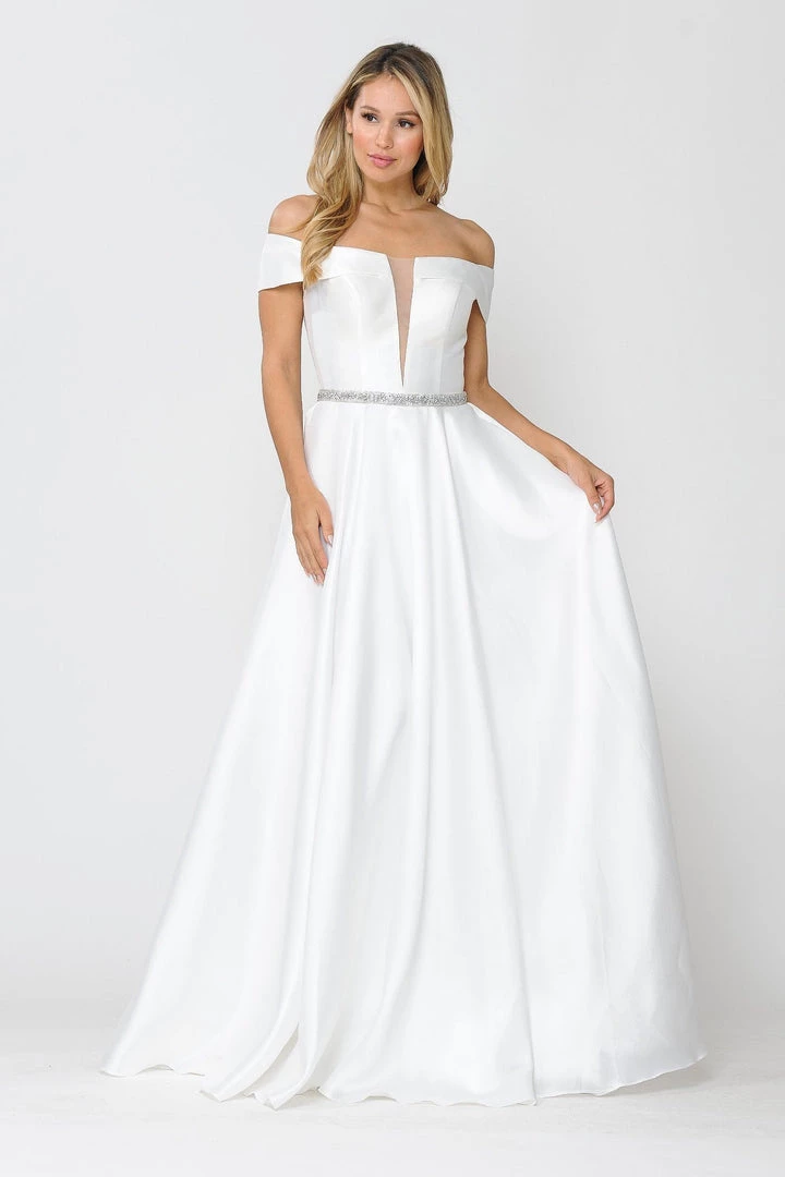 Long Off Shoulder Illusion V-Neck Dress By Poly USA 8680 22 Long Off Shoulder Illusion V-Neck Dress By Poly USA 8680