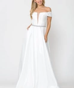 Long Off Shoulder Illusion V-Neck Dress By Poly USA 8680 39 Long Off Shoulder Illusion V-Neck Dress By Poly USA 8680