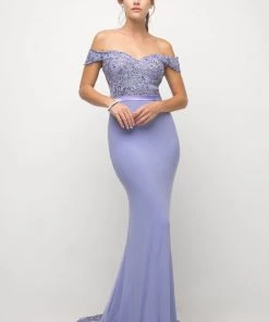 Long Off Shoulder Lace Dress By Cinderella Divine UV001 18 Long Off Shoulder Lace Dress By Cinderella Divine UV001