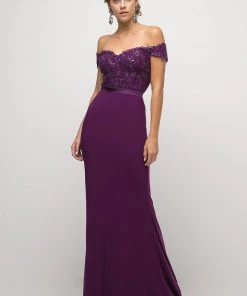 Long Off Shoulder Lace Dress By Cinderella Divine UV001