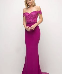 Long Off Shoulder Lace Dress By Cinderella Divine UV001 23 Long Off Shoulder Lace Dress By Cinderella Divine UV001