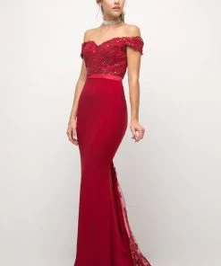 Long Off Shoulder Lace Dress By Cinderella Divine UV001 19 Long Off Shoulder Lace Dress By Cinderella Divine UV001