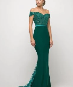 Long Off Shoulder Lace Dress By Cinderella Divine UV001 21 Long Off Shoulder Lace Dress By Cinderella Divine UV001