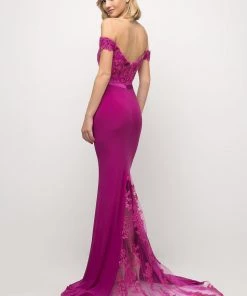 Long Off Shoulder Lace Dress By Cinderella Divine UV001 24 Long Off Shoulder Lace Dress By Cinderella Divine UV001