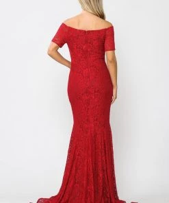 Long Off Shoulder Lace Mermaid Dress By Poly USA 8596